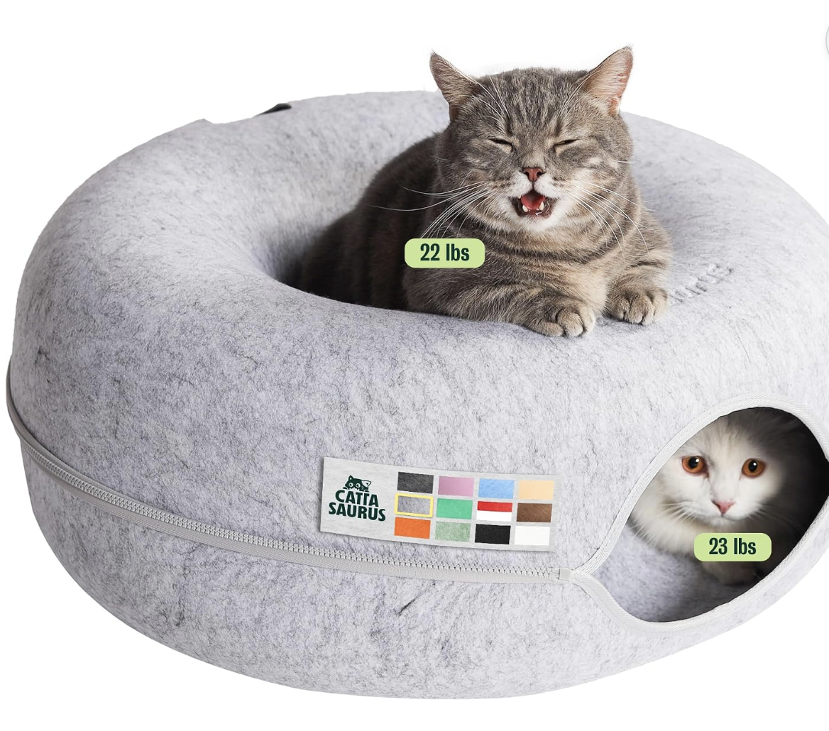 CATTASAURUS Peekaboo Cat Cave — 3-in-1 Bed, Tunnel & Scratcher (Large)