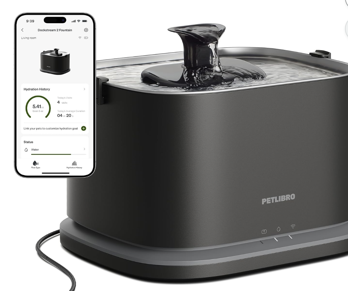 PETLIBRO Dockstream 2 Smart Cat Water Fountain, Stainless Tray (3L)